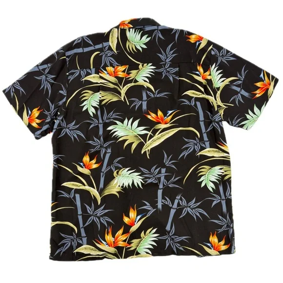 Paradise Found Hawaii Bamboo Paradise Black Hawaiian Shirt Men's Size Large - Picture 4 of 14